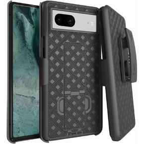Rome Tech Belt Clip Phone Case for Google Pixel 7-6.3" (2022) Slim Heavy Duty Rugged Slide Hip Holster Cover with Kickstand Compatible with Google Pixel 7 + 3-Pack Glass Screen Protector - Black…