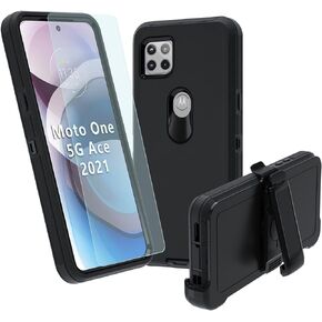 NUFR for Moto One 5G Ace Case,Motorola One 5G Ace 2021 Heavy Duty case[ with Clip], [Shockproof] [Dropproof] [Dust-Proof], Compatible with Motorola one 5G ace (Black)