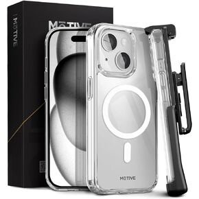 MOTIVE Magnetic Clear for iPhone 15 Case with Belt Clip, (Designed for Magsafe) Military Drop Protection, Slim Phone Case with Clip for iPhone 15 6.1 inch |Clear