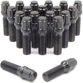 Wheel Accessories Parts Set of 20 Black 12x1.5 Lug Bolts Locking Spline Conical Seat with 40 mm Shank Length Small Diameter Lug Bolt with Dual Hex Key for Aftermarket Wheels (40mm, Black, M12x1.50)
