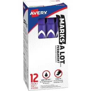 AVERY Marks A Lot Permanent Markers, Large Desk-Style Size, Chisel Tip, Water and Wear Resistant, 12 Purple Markers (08884)