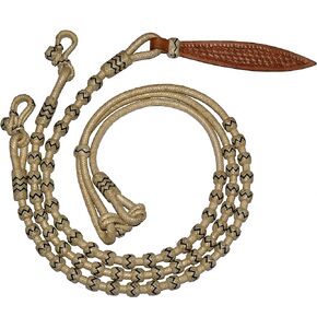 WeavingCraft Natural & Black Knots Raw Hide Leather Horse Tack Hand-Braided Romal Romel Reins Hand Made Rope/Rope Reins