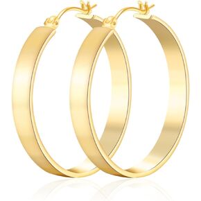 Ongerek 14K Gold Hoop Earrings for Women Trendy, Flat Square-edge 14k Gold Earrings Chunky Gold Hoop Earrings Classic Dainty Gold Hoops Earrings for Women Gold Jewelry