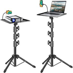 OUKMIC Projector Stand Tripod,Laptop Tripod Projector Stand Adjustable Height 26 to 52 Inch with Gooseneck Phone Holder,Portable Floor Stand for Outdoor Movies-Detachable Computer DJ Racks.