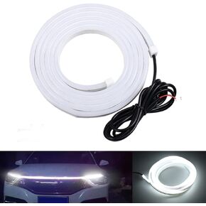 NSKANQI Car Hood Daytime Running Light Strip Waterproof Flexible LED Auto Decorative Atmosphere Lamp Ambient Backlight 12V Universal (ICE Blue, 1.5M)