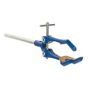 EISCO 3 Finger, Cork Lined Extension Clamp on Stainless Steel Rod - 3.4" Max Clamp Opening, 5.5" Connecting Rod - Zinc Alloy Clamp - Research, Industrial Laboratory Grade