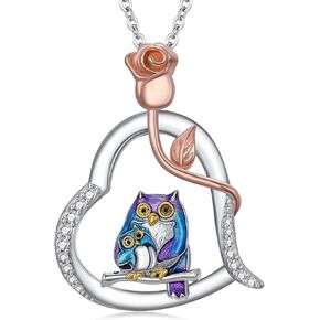 SELKAT Owl Necklace Sterling Silver Owl Pendant Necklaces Mother and Child Owl Jewelry for Women Mothers Day Animal Owl Mom Gift