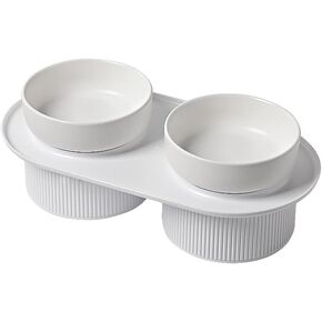 Ceramic Elevated Cat Bowls, 2Pc Raised Cat Bowls for Food and Water, Whisker Friendly, Separation Design, Microwave and Dishwasher Safe, Reasonable Height for Cat, Easy to Clean(Green)