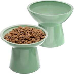 SUNQEBO Elevated Cat Bowls, Ceramic Raised Cat Bowl for Food and Water, Tilted Small Dogs and Puppy Bowl Backflow Prevention and Protect Pet's Spines, Artistic Unique Shape (2 Pack, White) in Saudi Arabia