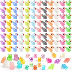 120 Pcs Luminous Mini Resin Ducks Glow in The Dark Tiny Duck Frog Dolphin Mushroom Sets for Garden Miniature Figure Landscape Aquarium Hide and Seek Prank Dollhouse Cake Potted Plants Decoration