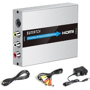 SUNNATCH RCA Svideo to HDMI Converter, RCA S-Video HDMI Adapter, Composite AV CVBS RCA to HDMI Converter, Composite or Svideo + R/L Audio in HDMI Out Converter for N64/ DVD/ PS2/ Xbox(Aluminum) in Kuwait