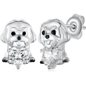 Feijiesi Maltese Earrings 925 Sterling Silver Cute Dog Stud Earrings Maltese Gifts for Women Girls