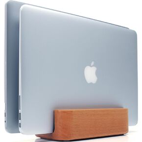 Wood Vertical Laptop Stand, Genuine Dual Wood Laptop Holder Handcrafted from Single-Piece Logs, Heavy Duty Wooden Laptop Dock, Elevate Your Workspace (Beech Wood)