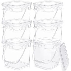 Domensi 6 Pcs Clear Square Bucket with Lid Food Buckets Ice Cream Plastic Buckets with Handle Reusable Freezer Containers Industrial Pails for Paint Storage for Kitchen Home(1.5 Gallon)