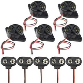 WMYCONGCONG 5 PCS DC 3-24V Electronic Buzzer Alarm Sounder Continuous Beep and 5 PCS 9V Battery Clip Connector Kit