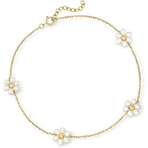 Ross-Simons RS Pure 3-3.5mm Cultured Pearl Flower Station Anklet in 14kt Yellow Gold. 9 inches