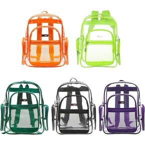 MGgear Wholesale 20-Pack Bulk Case Clear PVC Backpacks in 5 Assorted Colors - Black, Orange, Purple, Green, and Yellow Trim, 17" Transparent School Approved Backpack, Daypack, Stadium Bag, Bookbag in Kuwait