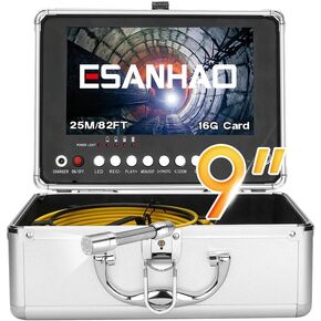 17MM Sewer Camera, Pipe Inspection Camera with DVR 16GB TF Card Sewer Drain Industrial Endoscope 9" Monitor AHD 720P Camera 25M/82ft Drain Camera