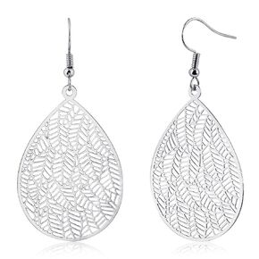 14K Gold Plated Teardrop Drop Dangle Earrings Gold Leaf Earrings for Women Trendy Filigree Hanging Earrings for Gift