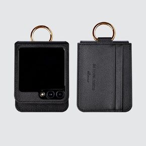 [BeYourSanta] Galaxy Z Flip 5 Case Bosco & Bianco with Card Holder, Camera Cover, and Hinge Protection - Italian Vegan Leather | Ring Holder, Wireless Charging (Beige Brown, Z Flip5 Bianco)