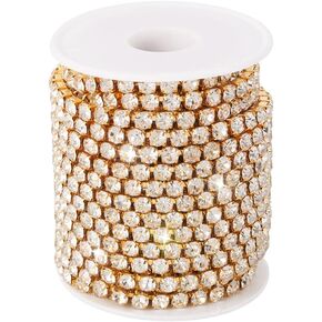 10Yads/Roll 5mm Brass Rhinestone Strass Chain Golden Plated Rhinestone Close Chains Crystal Rhinestone Cup Chains Trim with Spool for DIY Jewelry Wedding Party Decoration Crafts