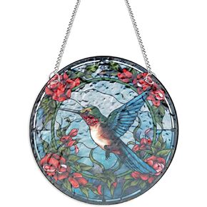 HOTIYOK Hummingbird Garlands Acrylic Window Hangings, Suncatcher Stained Glass Panels Window & Wall Decor, Housewarming Home Decor for Mom Grandma Wife Teacher Bird Lover