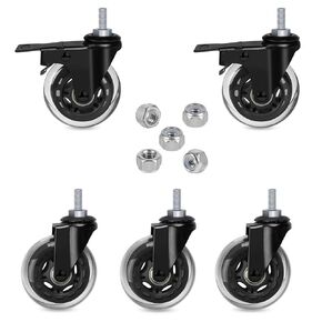 Hirate 2" Caster with 5/16"-18UNC Threaded Stem(2 Casters with Brake Lock, 3 without), Heavy Duty Swivel Stem Casters with Lock Nuts for Hardwood Tile Carpet Floor