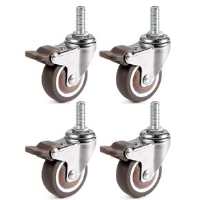 Skelang 4 Pcs 1'' Swivel Threaded Stem Casters, TPE Mute Crib Caster, M6×15 Stem Caster Wheels with Brake, Replacement for Baby Bed, Cabinet, Table, Shelf, Total Load Capacity 99Lbs