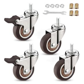 1.25 Inch Low Profile Furniture Casters, Mute Swivel Rubber Wheels with M6x15mm Stem Threaded Mini Casters, Load Capacity 150lbs