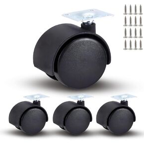 Zorfeter 1.5 Inch M8 Threaded Stem Casters Wheels, Black Nylon Furniture Casters Set of 4, Heavy Duty Replacement Swivel Casters Wheels for Furniture, Cart, Cabinet, Shelf
