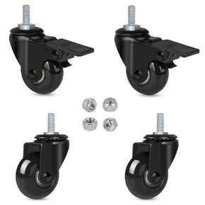 Hirate 3" Caster with 5/16" Threaded Stem(2 Casters with Brake Lock), 4 Pack Swivel Stem Casters with Lock Nuts for Carts Furniture Trolley DIY Stands