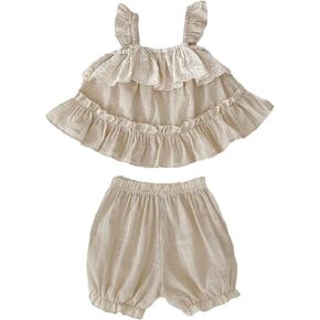 HOOLCHEAN Baby Girls Flutter Sleeve Lace Camisole Swing Top and Shorts 2pcs Set