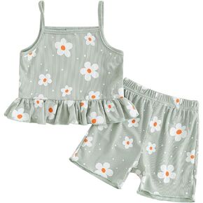 Hnyenmcko Toddler Infant Baby Girls Summer Clothes Solid Ruffle Sleeveless Halter Crop Tops Bloomers Shorts Set Cute Outfits