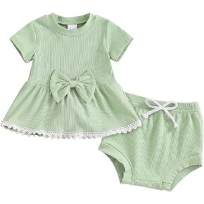 Molgkyo Newborn Baby Girl Summer Clothes Short Sleeve Dress Tops + Bloomers Shorts Sets 2Pcs Infant Girl Cute Outfit 0-24M