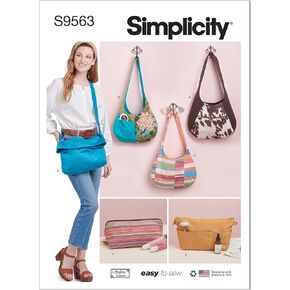 Simplicity Slouch Bag, Purse Organizer and Cosmetic Case Sewing Pattern Kit, Code S9563, One Size, Multicolor