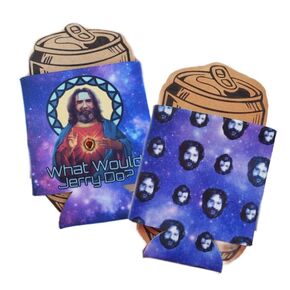 Jerry Garcia Outer Space What Would Jerry Do SET of 2 Rock N Roll Memoribilia Tie Dye Can Cooler Coozie Dead Head Gifts for Dads Uncle Brother Sister Aunt Fathers Day Gift Hippie Hippy Beverage Cozy