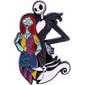 Jack And Sally The Nightmare Before Christmas Brooch Classic Enamel Lapel Pin Badges Button Pins Cute Cartoon Horror Black Metal Dress Accessories Boutonniere Corsage for Backpack Gift for Women Men