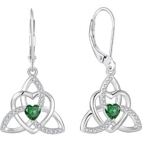 YIFSIY Celtic knot Earrings Trinity Knot Leverback 925 Sterling Silver Dangle Drop Earring for Women Heart Birthstones Jewelry Gifts in Saudi Arabia