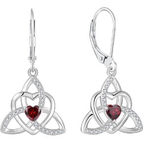 YIFSIY Celtic knot Earrings Trinity Knot Leverback 925 Sterling Silver Dangle Drop Earring for Women Heart Birthstones Jewelry Gifts