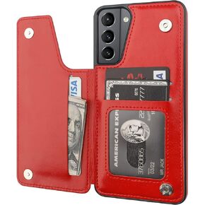 Compatible with Samsung Galaxy S21 Wallet Case with Card Holder, PU Leather Kickstand Card Slots Case, Double Magnetic Clasp and Durable Shockproof Cover 5G 6.2 Inch(Black)