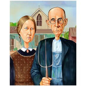 American Gothic Parody Fine Art Print Decor - World Famous Masterpiece by Grant Wood with a Little Humor Wall Art Poster - 11x14 Unframed Photo Gift - Bedroom, Apartment, Dorm Accessories Under $15