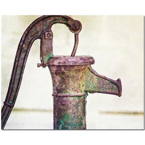 8x10" Vintage Pitcher Pump Photo Print - Not Framed - For Farmhouse Bathroom, Kitchen or Laundry Room Wall Decor - Rustic Country Picture - Plum, Purple, Green, Beige