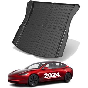 KIKIMO for Tesla Model 3 Highland Floor Mats 2024 for Tesla Model 3 Accessories, TPE All-Weather Cargo Liner Rear Cargo Tray Trunk Floor Mats Interior Accessories