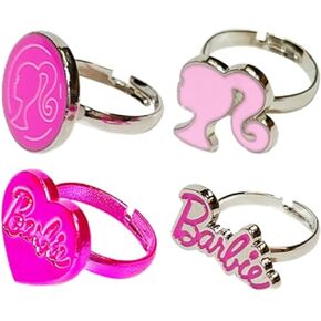 Barbie Jewelry: 4-Piece Adjustable Rings for Girls (Barbie Rings with metal charm) Dress Up For Girls Perfect Barbie Gifts For 6-Year-Old Girl Jewelry Kid Rings for girls Barbie Accessories Ages 4+