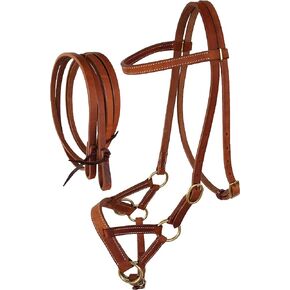 CHALLENGER Amish USA Horse Western Leather Tack Bitless Sidepull Bridle Rein TAN 77RT03TN-F