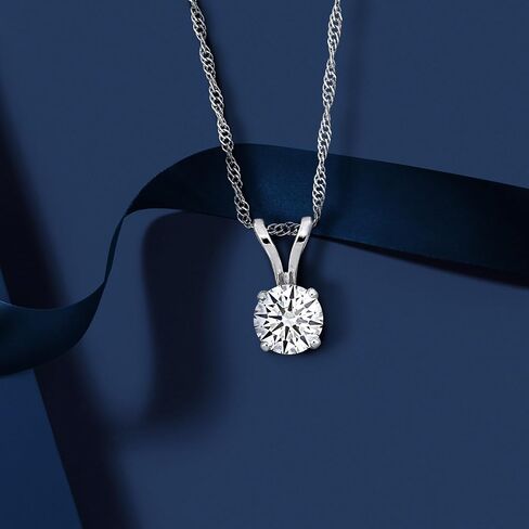 Lab-Grown Diamond Solitaire Pendant -With Unique laser engraved Diamond ID, D Color VVS2 Clarity, 1 CT TW & 3/4 CT TW -Available in Platinum or 14K White Gold- IGI Certified Lab-Grown Diamonds in Kuwait