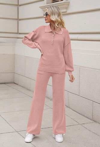 طقم ملابس صالة نسائية من TOLENY مكون من قطعتين وسترة نصف زر وبنطلون واسع الساق ملابس رياضية in Kuwait