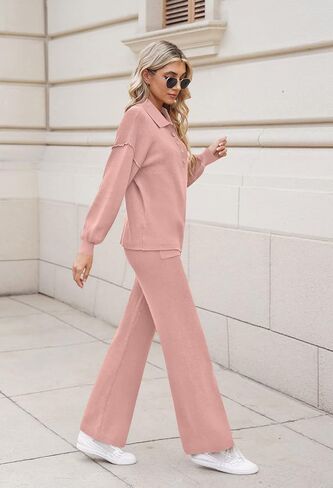 طقم ملابس صالة نسائية من TOLENY مكون من قطعتين وسترة نصف زر وبنطلون واسع الساق ملابس رياضية in Kuwait