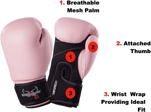 قفازات الملاكمة الوردية القرنية للنساء - 12 أونصة | مسامي مع راحة شبكية | الإبهام المرفق | لف المعصم لملاءمة مثالية | يُستخدم عند الملاكمة أو التألق أو لكمة الحقيبة | معدات للتدريب في المنزل in Kuwait
