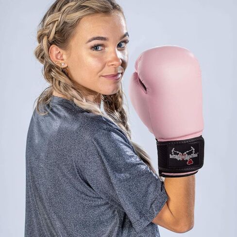 قفازات الملاكمة الوردية القرنية للنساء - 12 أونصة | مسامي مع راحة شبكية | الإبهام المرفق | لف المعصم لملاءمة مثالية | يُستخدم عند الملاكمة أو التألق أو لكمة الحقيبة | معدات للتدريب في المنزل in Kuwait